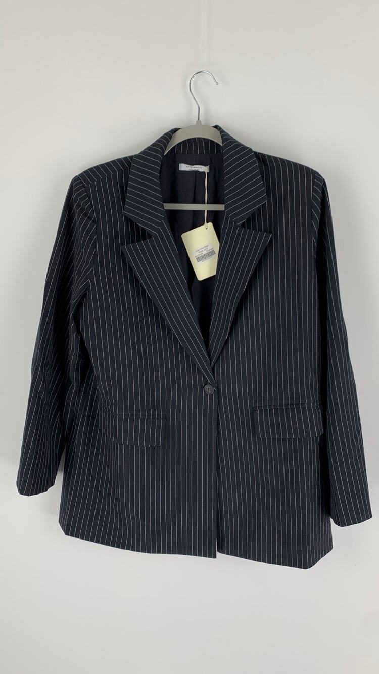 Peppermayo Italian Cities Blazer Womens Size 6 Navy Blue Pinstripe New Jacket
